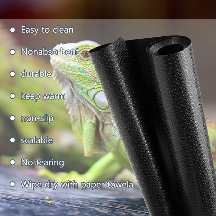 Bearded Dragon Tank Accessories, Reptile Terrarium Carpet Substrate for Leopard Gecko, Lizard, Iguana, Snake, Tortoise, Non-Adhesive Reptile Habitat Bedding(Black 79inch) - Image 6