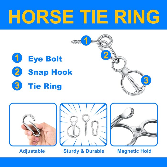 Stainless Steel Horse Tie Ring,Safe Humane Tie Ring for Horses,Adjustable Magnetic Tie Ring for Pulling & Stress Relief,Ideal for Horse Training and Restraint - Image 6