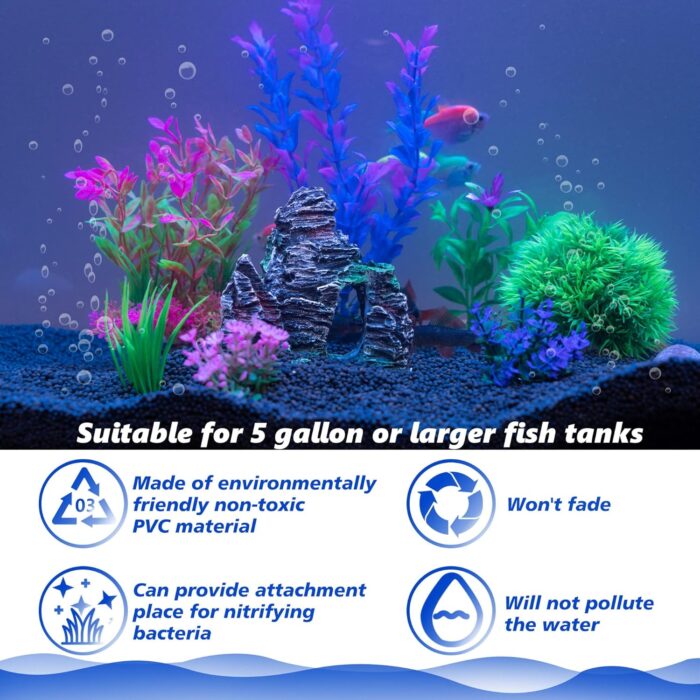 Ameliade Aquarium Artificial Plastic Plants Decorations and Rock Cave Decor Set Goldfish Betta Fish Tank Accessories Small Large Fish Bowl Ornaments - Image 6