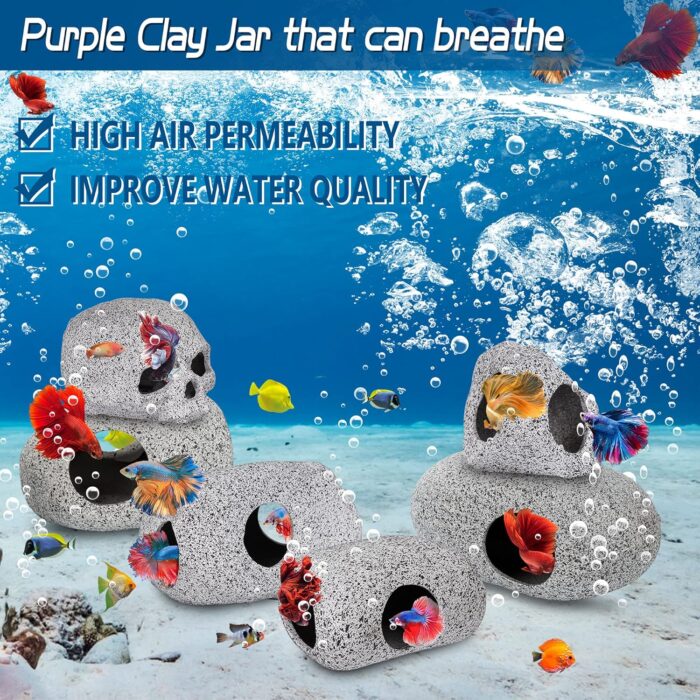 Aquarium Decorations Cave Fish Tank Accessories Rock Decor for Shrimp Cichlid Hiding Breeding Small Fish Bowl Hide Decoration Betta Toys Hideout Stones House（Medium） - Image 2