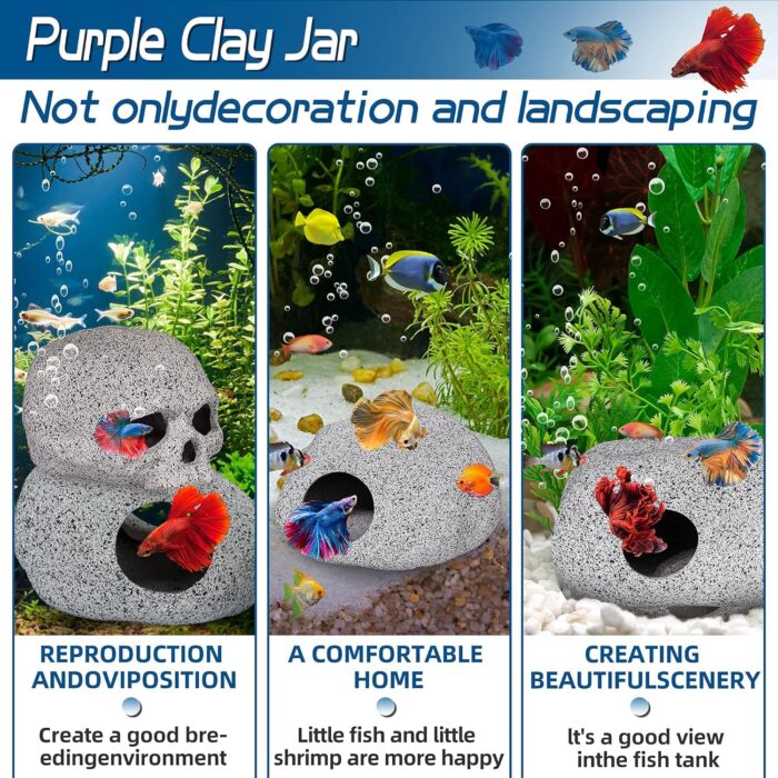 Aquarium Decorations Cave Fish Tank Accessories Rock Decor for Shrimp Cichlid Hiding Breeding Small Fish Bowl Hide Decoration Betta Toys Hideout Stones House（Medium） - Image 3