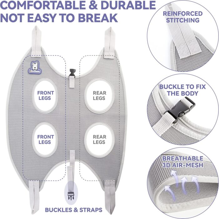Dog Grooming Hammock Harness for Dogs & Cats with Pet Nail Clipper Trimmer - Cat Hanger Sling for Trimming Clipping Nails- Dog Hammock Restraint Bag for Small Medium Large pet （ Grey S ） - Image 4