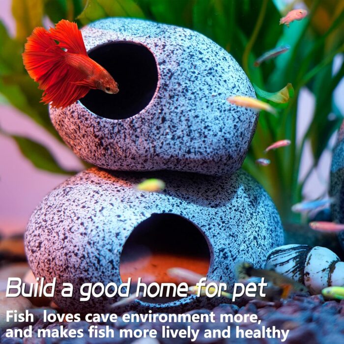 Aquarium Decorations Cave Fish Tank Accessories Rock Decor for Shrimp Cichlid Hiding Breeding Small Fish Bowl Hide Decoration Betta Toys Hideout Stones House（Medium） - Image 5
