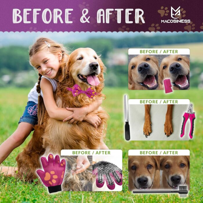 Pet Grooming Hammock for Nail Trimming - Complete Groomers Helper Set for Pet - Dog Grooming Hammock with Hook - Cat Nail Clipper - Dog Hammock for Nail Clipping (L, Purple with Gold Paws) - Image 3