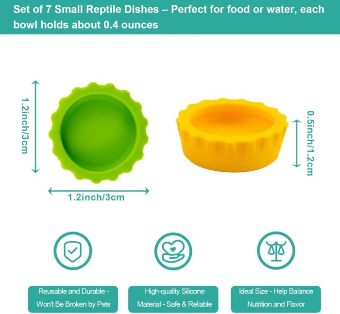 7 Pack Crested Gecko Food and Water Bowl, Eudimysx Reusable Small Reptile Feeding Dish, Gecko Tank Accessories for Hermit Crab, Tarantula, Isopods and Lizard, Silicone Easy Clean & 7 Colors - Image 2
