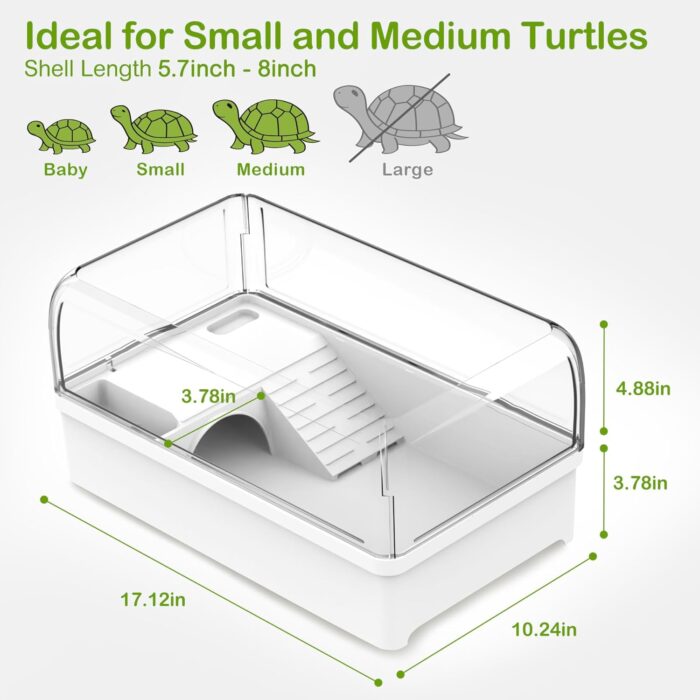 Turtle Tank Habitat Kit,Aquatic Tortoise Enclosure Starter Aquarium with Multi-Function Area,Hideout,UV Basking Platform Light,Water Filter,Fish Net,Drainage,Plant for Turtle Reptile Crab - Image 5
