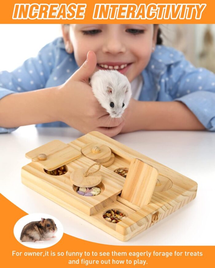 Guinea Pig Foraging Toys, 6 in 1 Hamsters Wooden Interactive Enrichment Toys, Treat Dispenser for Small Animal, for Rabbits, Bunny, Chinchillas, Rats and Gerbils - Image 2