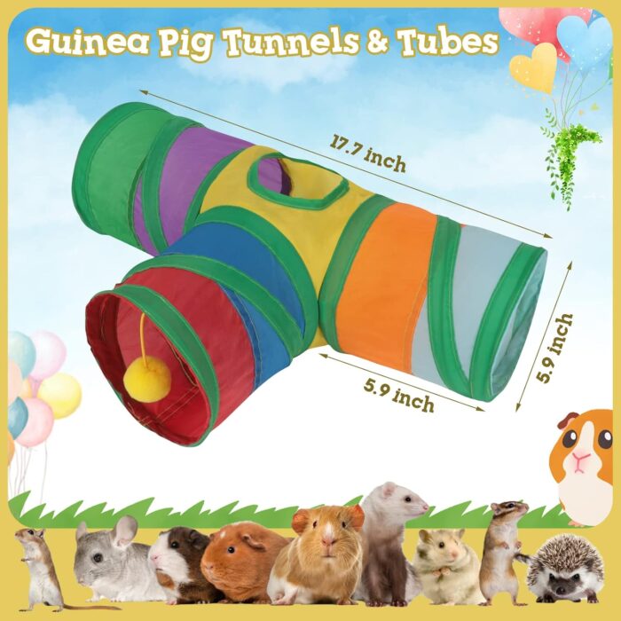 Rypet Guinea Pig Tunnel 3 Way Collapsible Small Pet Tunnels and Tubes with Interactive Ball for Baby Rabbit Ferret Hamster Chinchilla Hedgehog Hiding and Resting - Image 4