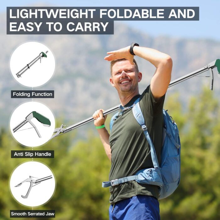 60“ Snake Tongs Collapsible Grabber, Professional Reptile Snake Catcher Wide Jaw Handling Tool, Stainless Steel Snake Hook - Image 2