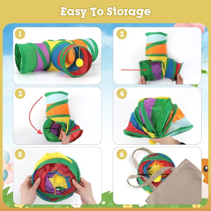 Rypet Guinea Pig Tunnel 3 Way Collapsible Small Pet Tunnels and Tubes with Interactive Ball for Baby Rabbit Ferret Hamster Chinchilla Hedgehog Hiding and Resting - Image 3