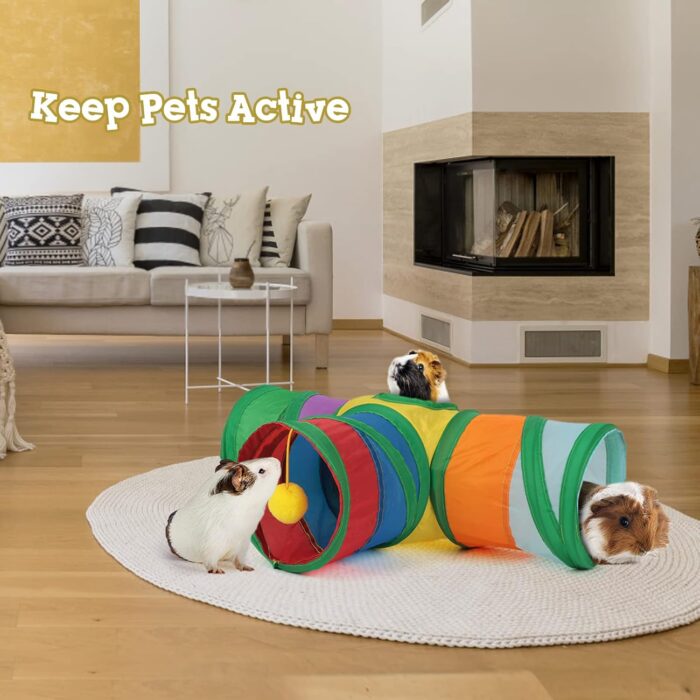 Rypet Guinea Pig Tunnel 3 Way Collapsible Small Pet Tunnels and Tubes with Interactive Ball for Baby Rabbit Ferret Hamster Chinchilla Hedgehog Hiding and Resting - Image 2