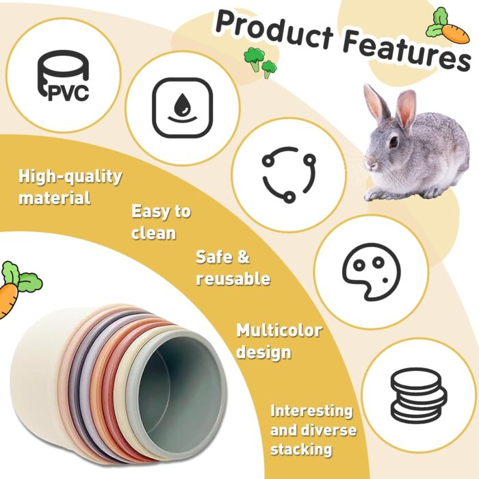 8 Pcs Stacking Cups for Rabbits, Colorful Bunny Toys for Rabbits and Small Animals, Nesting Rabbit Toys of Different Sizes, Bunny Stacking Cups for Hiding Food and Playing - Image 3