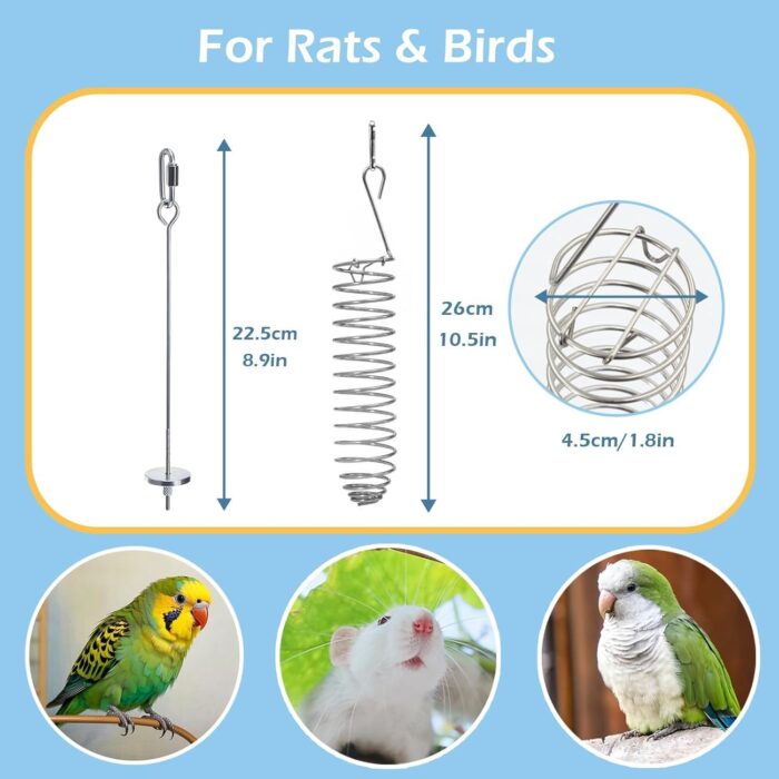 2Pcs Rat Enrichment Toys, 304 Stainless Steel Rat Foraging Toy for Fruit Vegetable Holder, Fancy Mice Cage Accessories Puzzle Toy, Hanging Rodent Toys Slow Feeder, Bird Foraging for Parakeet - Image 4