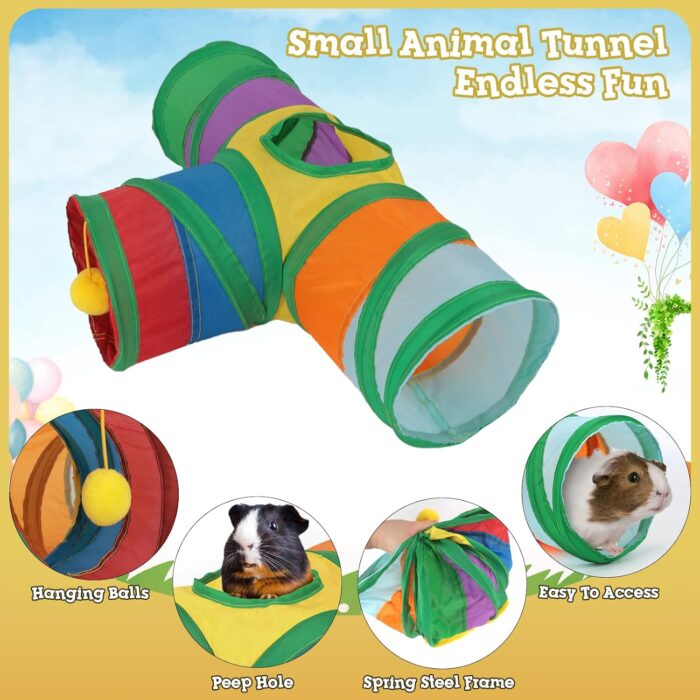 Rypet Guinea Pig Tunnel 3 Way Collapsible Small Pet Tunnels and Tubes with Interactive Ball for Baby Rabbit Ferret Hamster Chinchilla Hedgehog Hiding and Resting - Image 7
