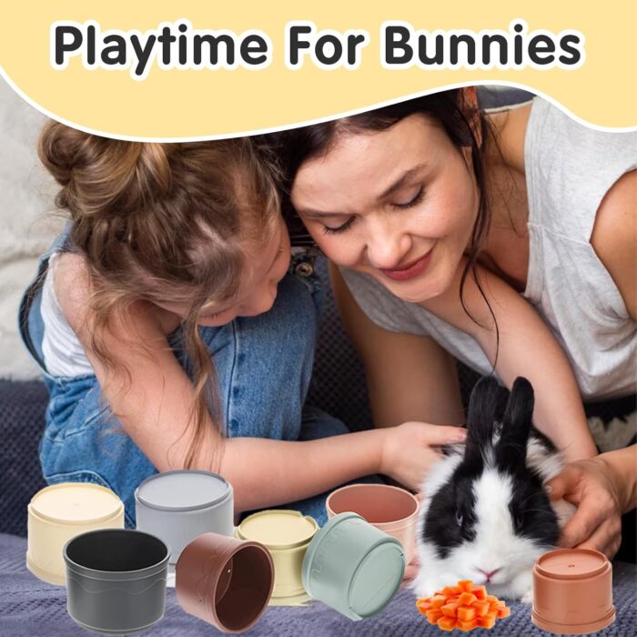 8 Pcs Stacking Cups for Rabbits, Colorful Bunny Toys for Rabbits and Small Animals, Nesting Rabbit Toys of Different Sizes, Bunny Stacking Cups for Hiding Food and Playing - Image 2