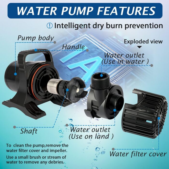 (3200GPH-175W,UL listed) High Flow Large Fountain Submersible Water Pond Sump Pump Aquarium Electric Waterfall Pump Outdoor PS-3200 - Image 8