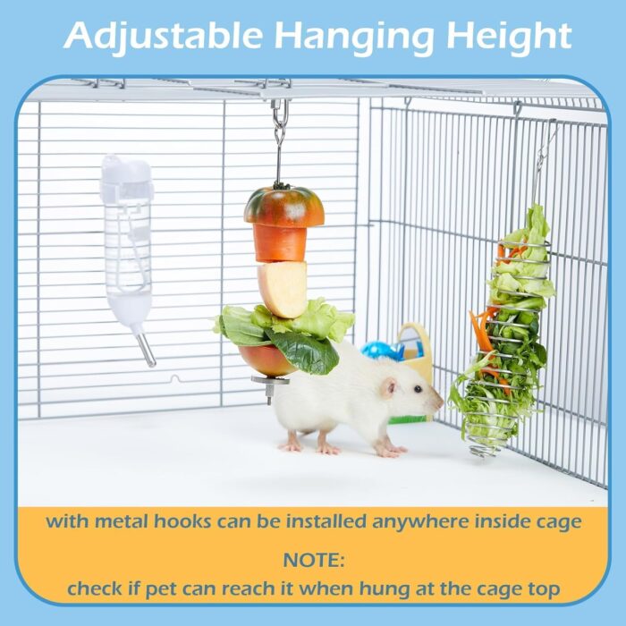 2Pcs Rat Enrichment Toys, 304 Stainless Steel Rat Foraging Toy for Fruit Vegetable Holder, Fancy Mice Cage Accessories Puzzle Toy, Hanging Rodent Toys Slow Feeder, Bird Foraging for Parakeet - Image 5