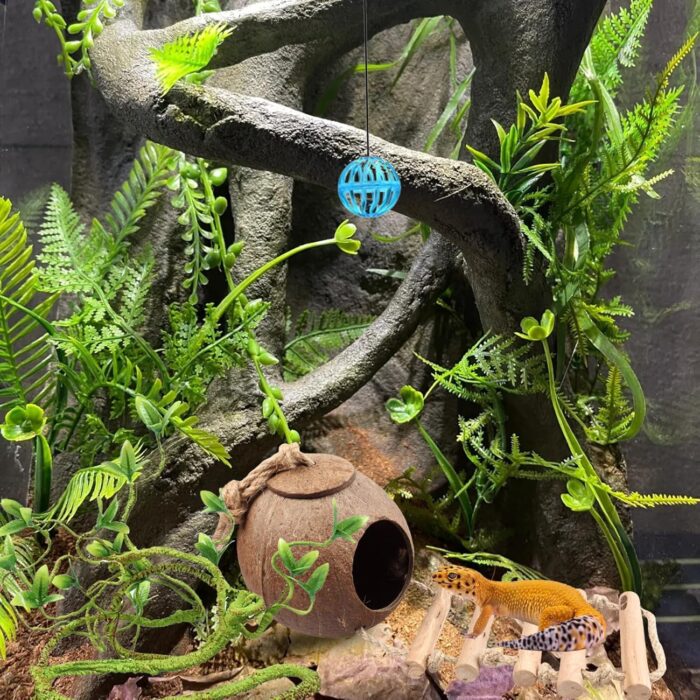 Crested Gecko Tank Accessories，Reptile Vines Plants with Coconut Shell Ladder Hideout Hermit Crab Decor for Bearded Dragon Lizard Chameleon Tortoise Snake - Image 5