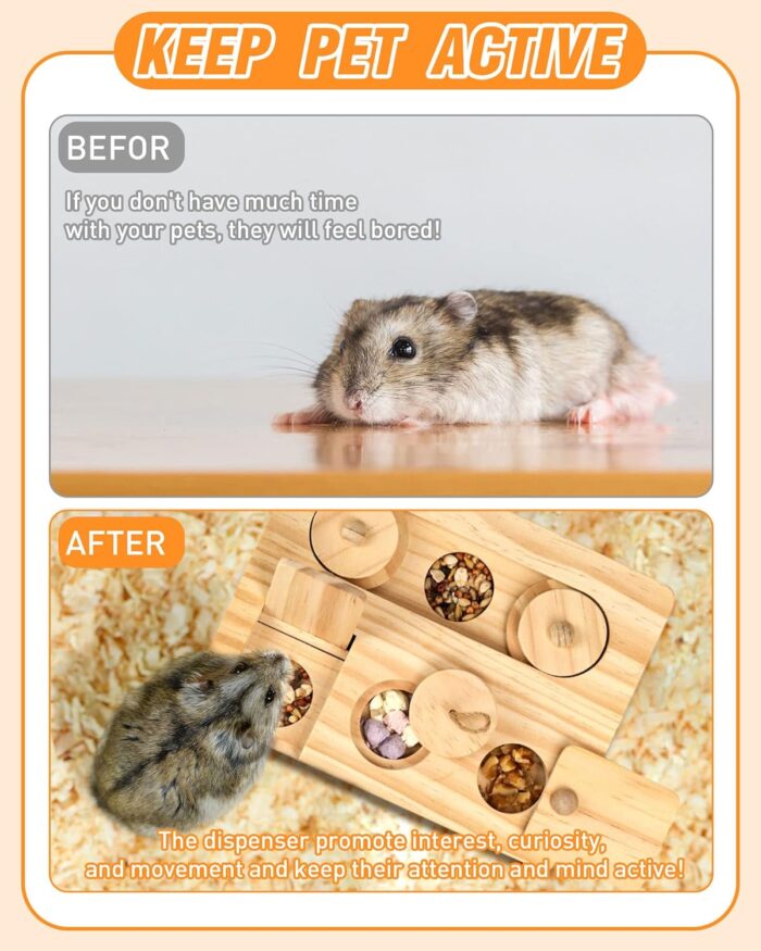 Guinea Pig Foraging Toys, 6 in 1 Hamsters Wooden Interactive Enrichment Toys, Treat Dispenser for Small Animal, for Rabbits, Bunny, Chinchillas, Rats and Gerbils - Image 7