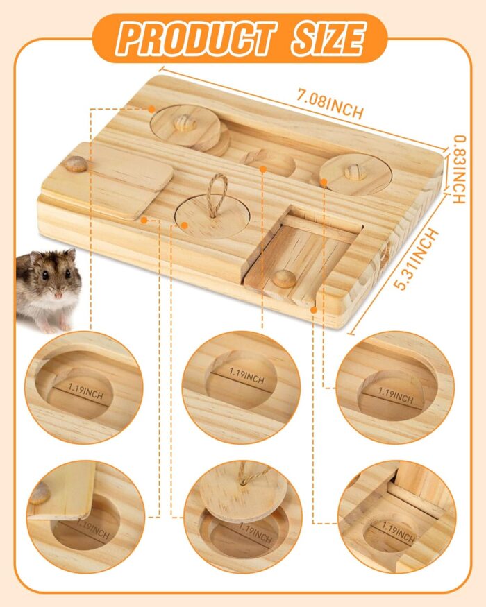 Guinea Pig Foraging Toys, 6 in 1 Hamsters Wooden Interactive Enrichment Toys, Treat Dispenser for Small Animal, for Rabbits, Bunny, Chinchillas, Rats and Gerbils - Image 6