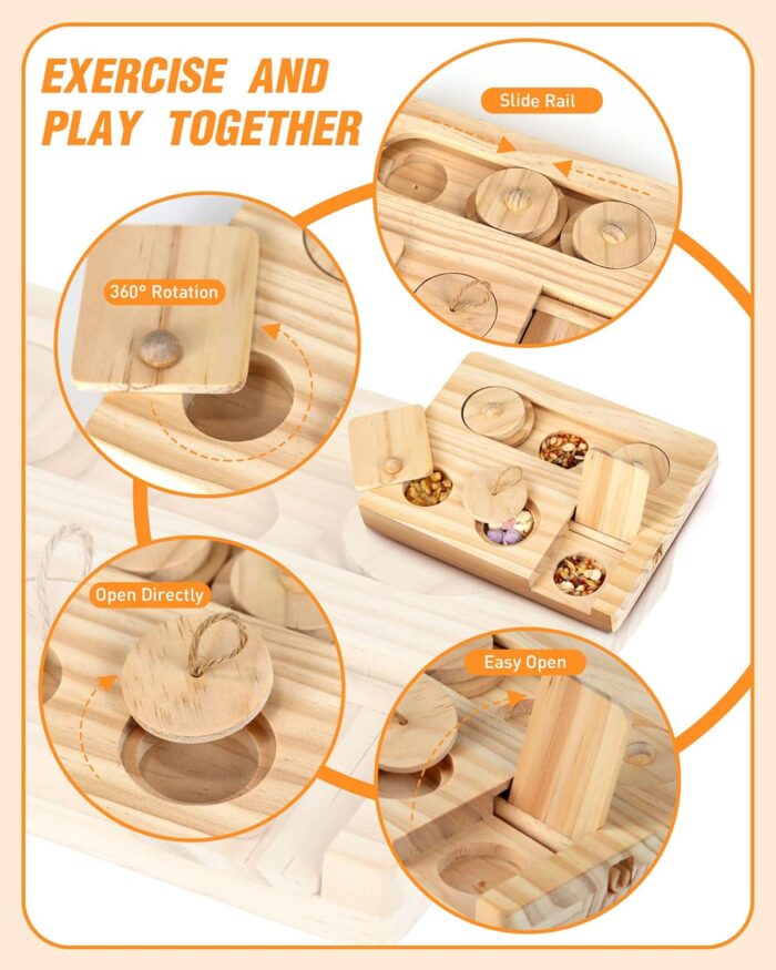 Guinea Pig Foraging Toys, 6 in 1 Hamsters Wooden Interactive Enrichment Toys, Treat Dispenser for Small Animal, for Rabbits, Bunny, Chinchillas, Rats and Gerbils - Image 5