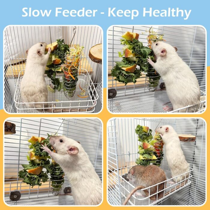 2Pcs Rat Enrichment Toys, 304 Stainless Steel Rat Foraging Toy for Fruit Vegetable Holder, Fancy Mice Cage Accessories Puzzle Toy, Hanging Rodent Toys Slow Feeder, Bird Foraging for Parakeet - Image 2