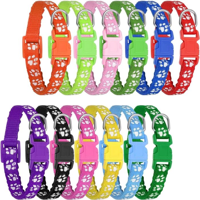 12 Pack Puppy Collars for Litter, Adjustable Puppy ID Collars Soft Nylon Whelping Collars for Newborn Litter Pets