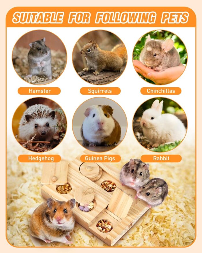 Guinea Pig Foraging Toys, 6 in 1 Hamsters Wooden Interactive Enrichment Toys, Treat Dispenser for Small Animal, for Rabbits, Bunny, Chinchillas, Rats and Gerbils - Image 4