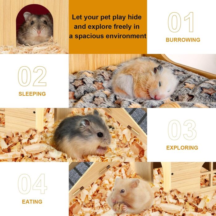 Wooden Guinea Pig Castle Hideout,Enlarged Guinea Pig Castle,Wooden Hamster House with Stairs & Mat,Long-Lasting Small Pet Bed for Piggies Chinchilla Rat Hamster - Image 4
