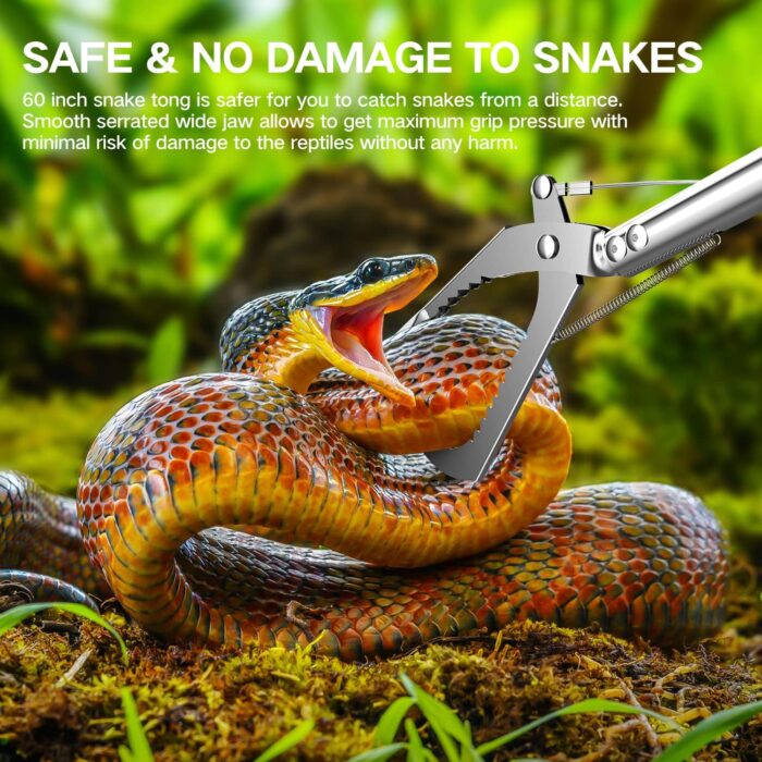 60“ Snake Tongs Collapsible Grabber, Professional Reptile Snake Catcher Wide Jaw Handling Tool, Stainless Steel Snake Hook - Image 4